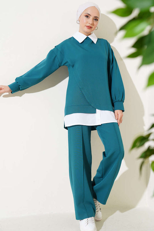 Chemise Garnie Tunique Double Ensemble Émeraude