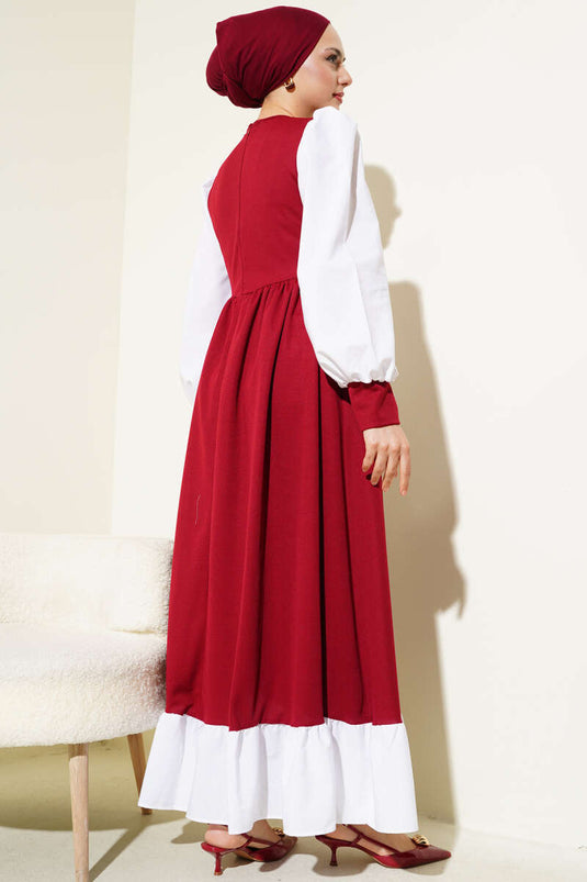 Robe princesse à manches chemise bordeaux