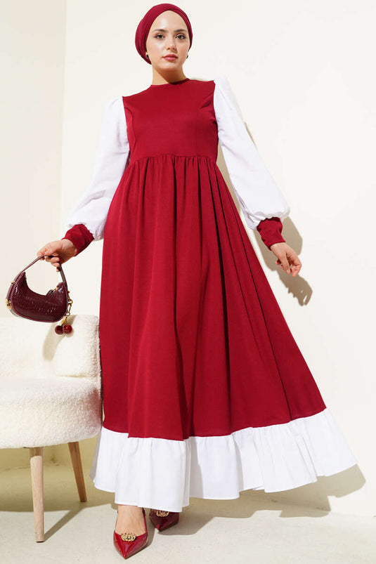 Robe princesse à manches chemise bordeaux