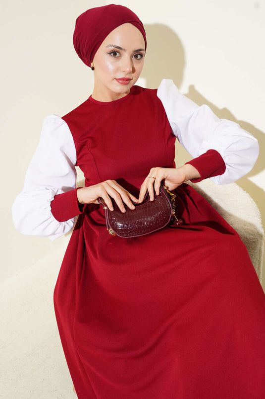 Robe princesse à manches chemise bordeaux