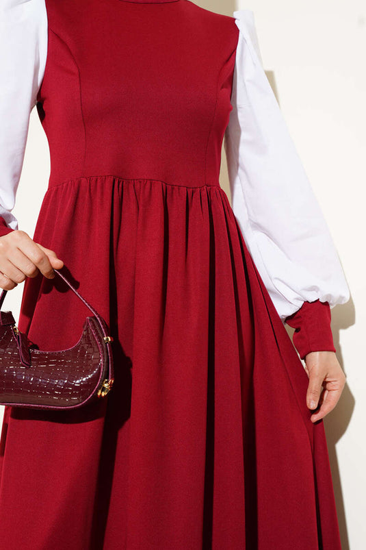 Robe princesse à manches chemise bordeaux