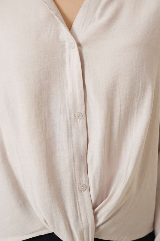 Gömlek Yaka Basic Düğmeli Gömlek Bej