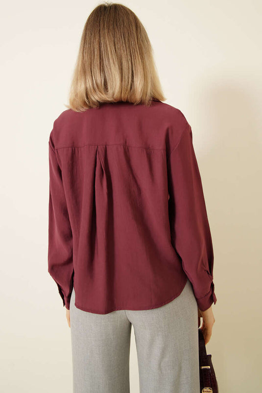 Gömlek Yaka Basic Düğmeli Gömlek Bordo
