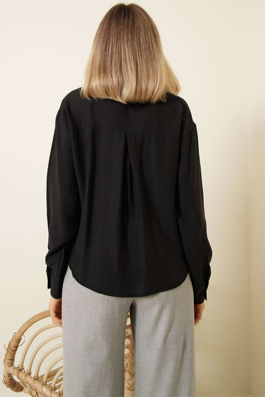 Chemise basique à col chemisier avec boutons noir