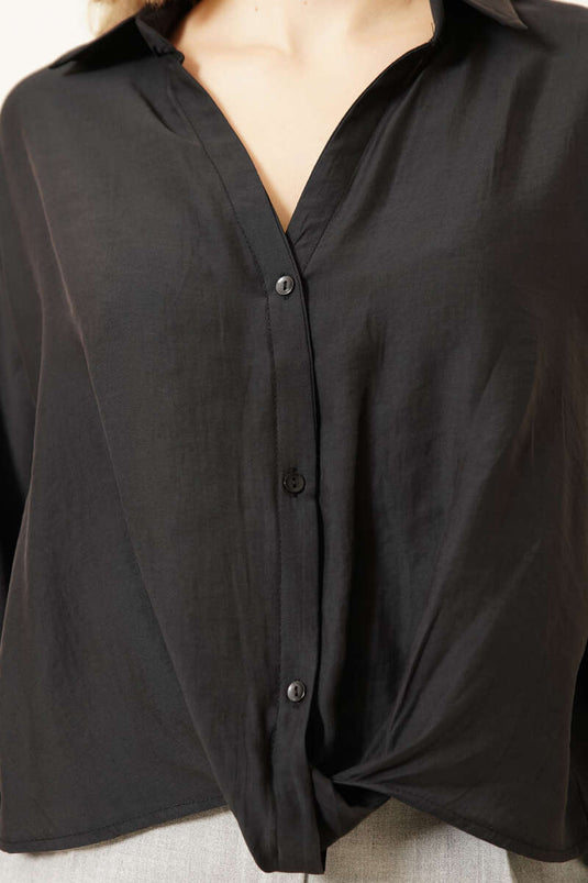 Chemise basique à col chemisier avec boutons noir