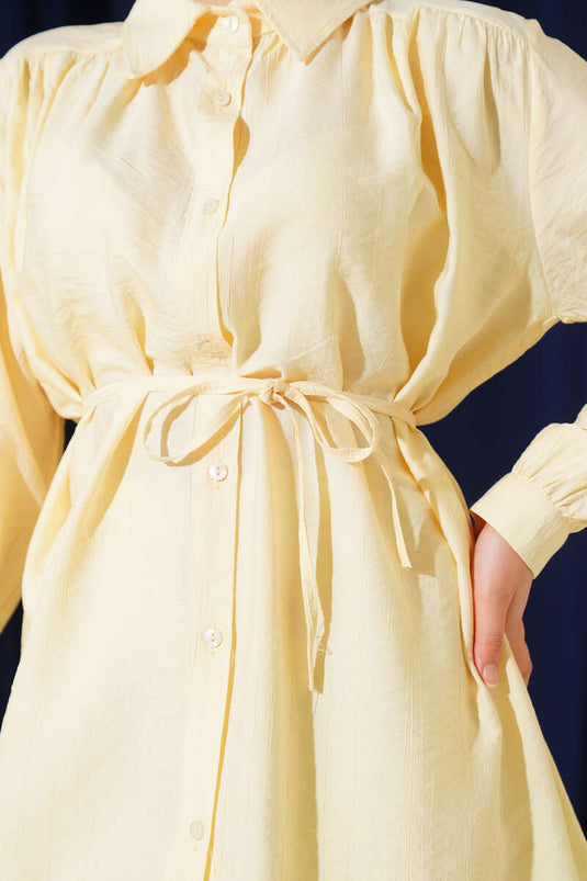 Gömlek Yaka Bel İp Kuşaklı İkili Takım Sarı