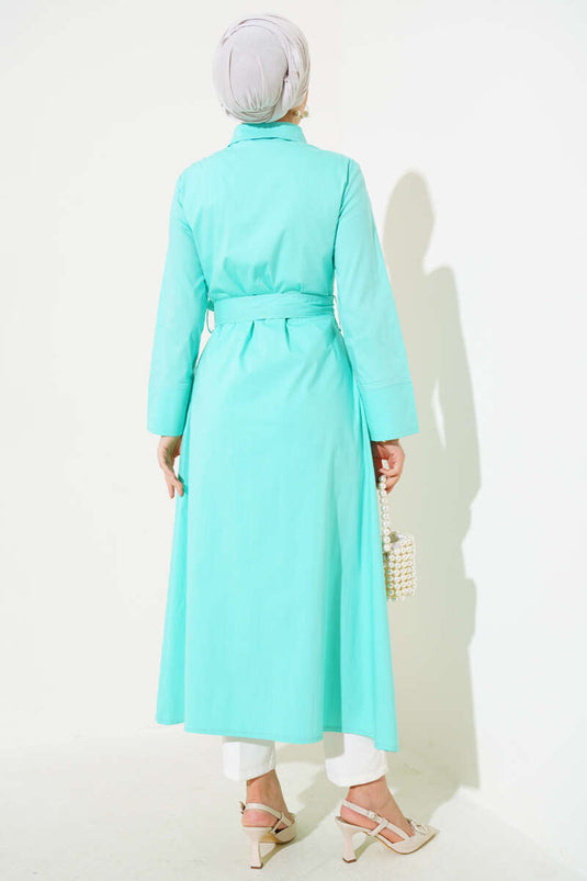 Gömlek Yaka Boy Düğmeli Tunik Mint