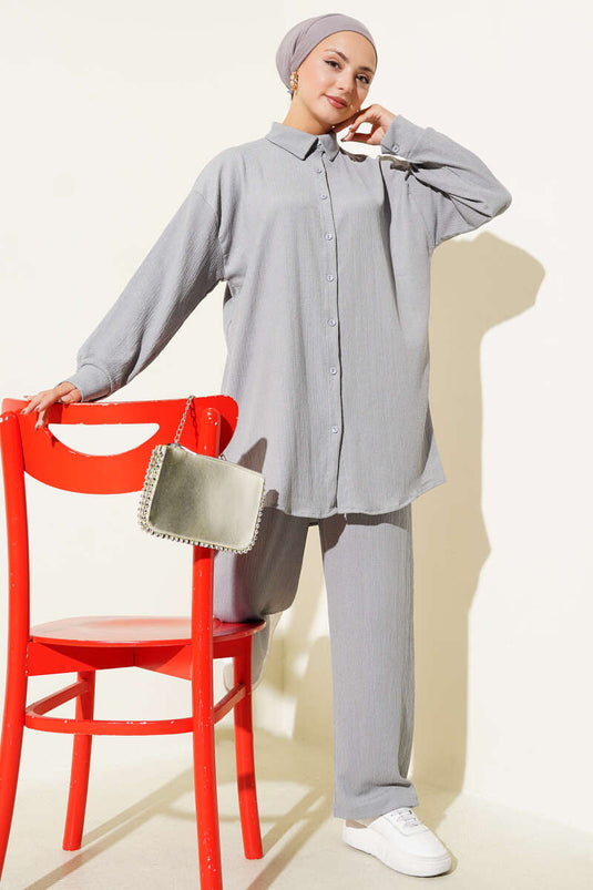 Costume deux pièces bordeaux à col chemise gris