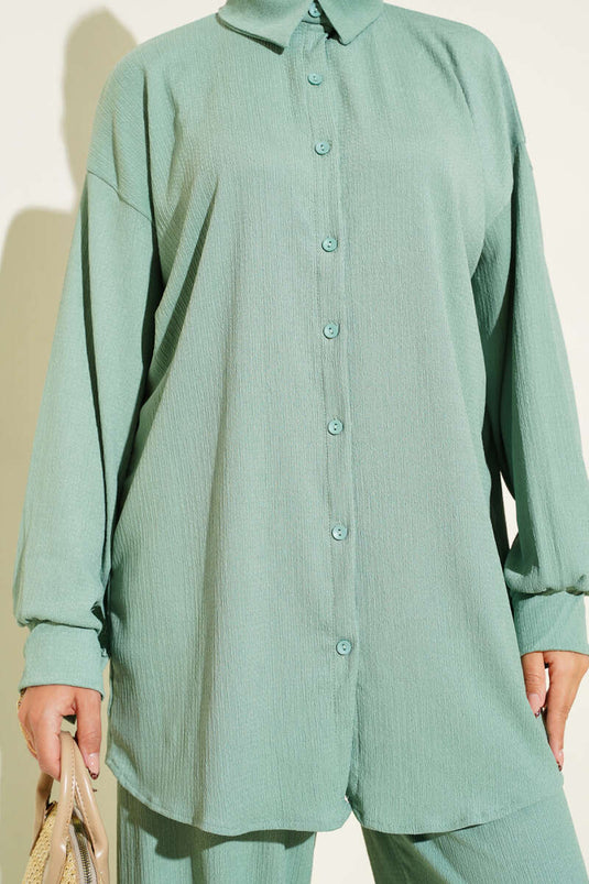 Costume deux pièces bordeaux à col chemise menthe