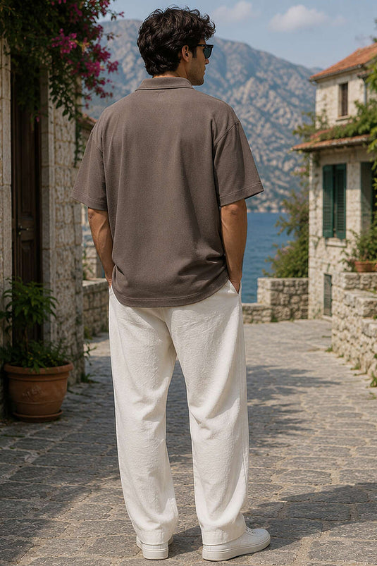 Gömlek Yaka Çıtçıtlı Erkek T-shirt Vizon
