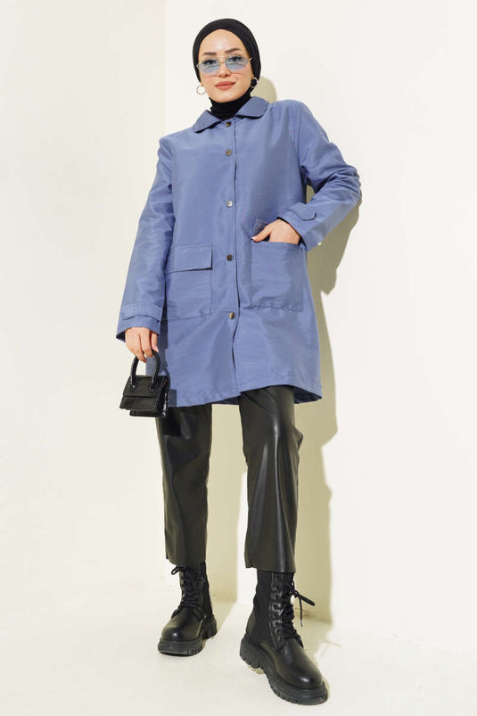 Shirt Collar Snap Closure Coat Lilac