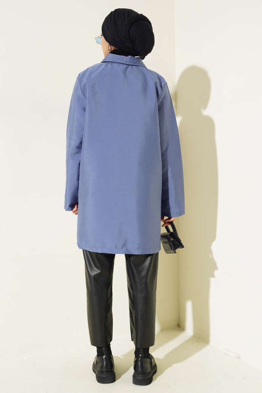 Shirt Collar Snap Closure Coat Lilac