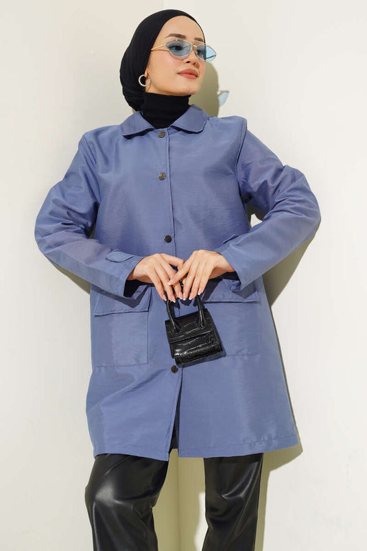 Shirt Collar Snap Closure Coat Lilac