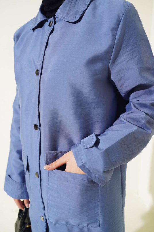 Shirt Collar Snap Closure Coat Lilac