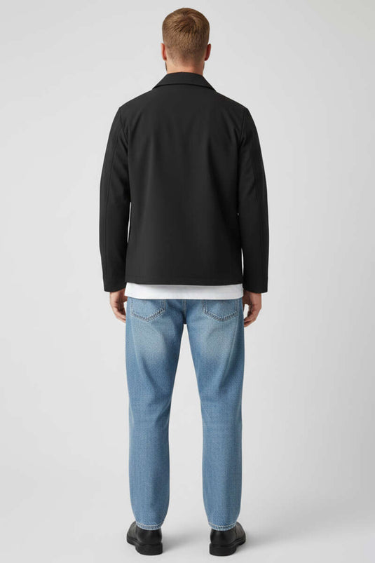 Veste de saison noire à col chemise avec boutons-pression