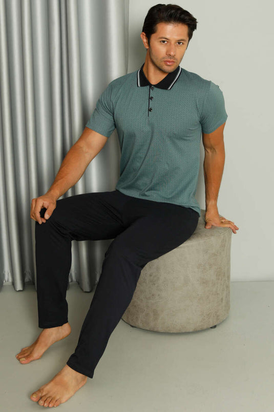 Ensemble pyjama homme vert à manches courtes et col chemise