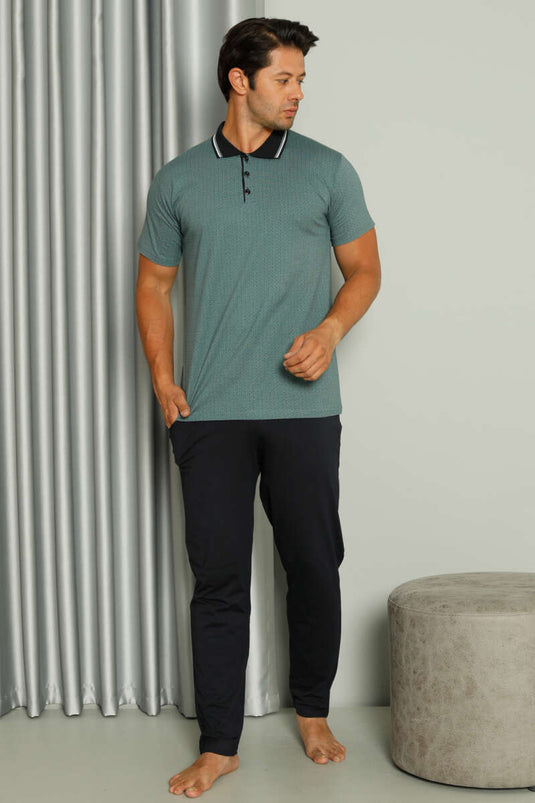 Ensemble pyjama homme vert à manches courtes et col chemise