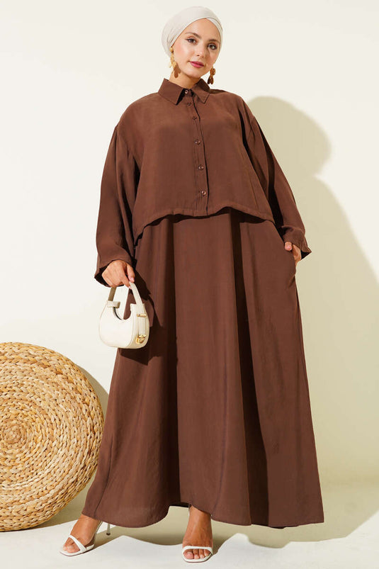 Gömlek Yaka Düğmeli Jile Takım Kahve