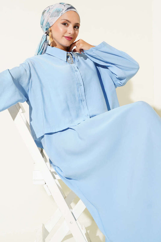 Gömlek Yaka Düğmeli Jile Takım Mavi