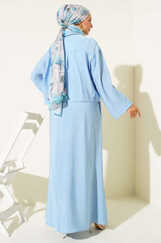 Gömlek Yaka Düğmeli Jile Takım Mavi