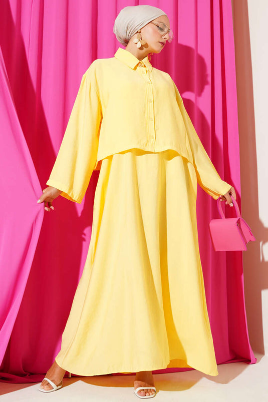 Gömlek Yaka Düğmeli Jile Takım Sarı