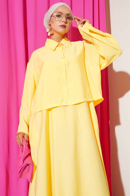 Gömlek Yaka Düğmeli Jile Takım Sarı