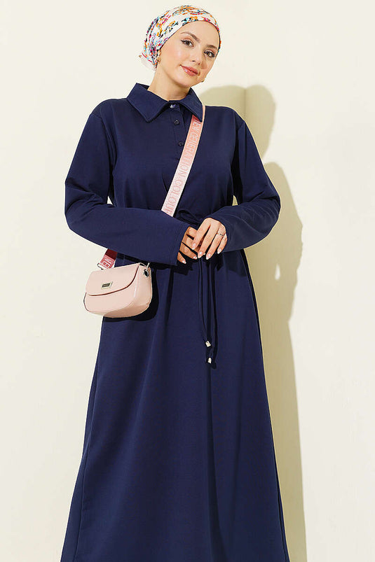 Robe Loyşa à col chemise avec boutons bleu marine