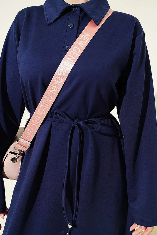 Robe Loyşa à col chemise avec boutons bleu marine