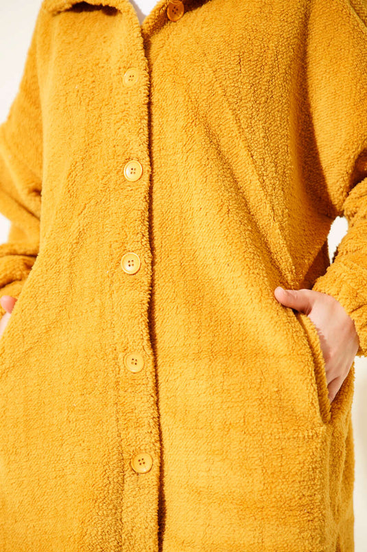Gömlek Yaka Düğmeli Peluş Mont Hardal