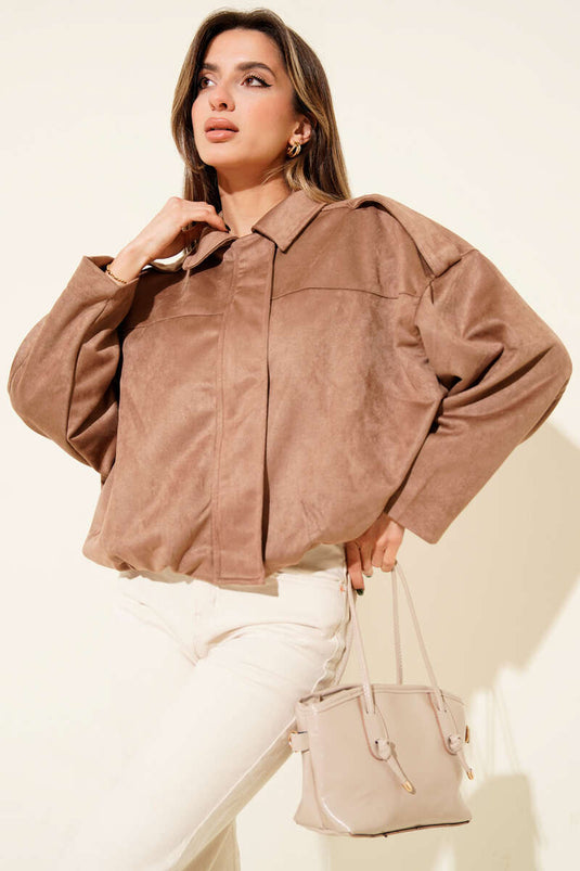 Wildlederjacke mit Hemdkragen und Reißverschluss, Latte