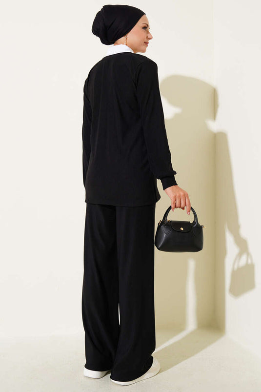 Gömlek Yaka Fitilli Salaş İkili Takım Siyah