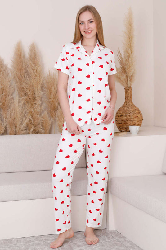 Ensemble pyjama blanc à manches courtes et col en forme de cœur