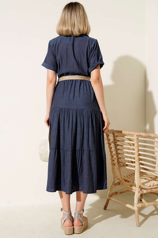 Hemdkragen-Lagenkleid, Marineblau