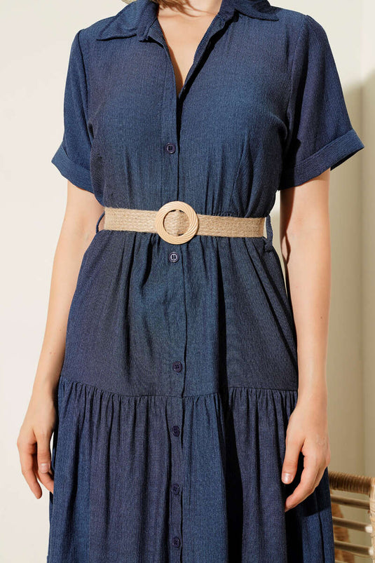 Hemdkragen-Lagenkleid, Marineblau