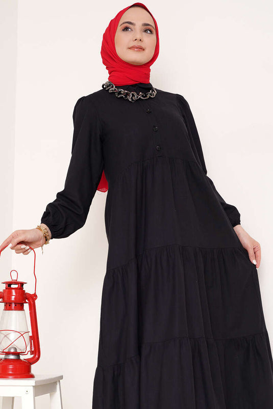 Shirt Collar Layered Dress Black