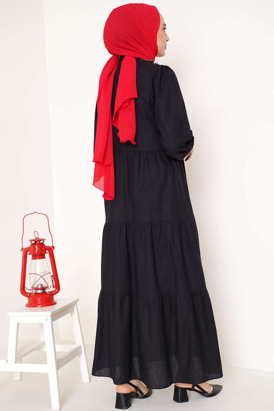 Shirt Collar Layered Dress Black