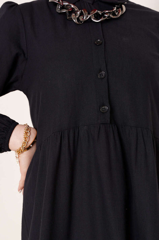 Shirt Collar Layered Dress Black