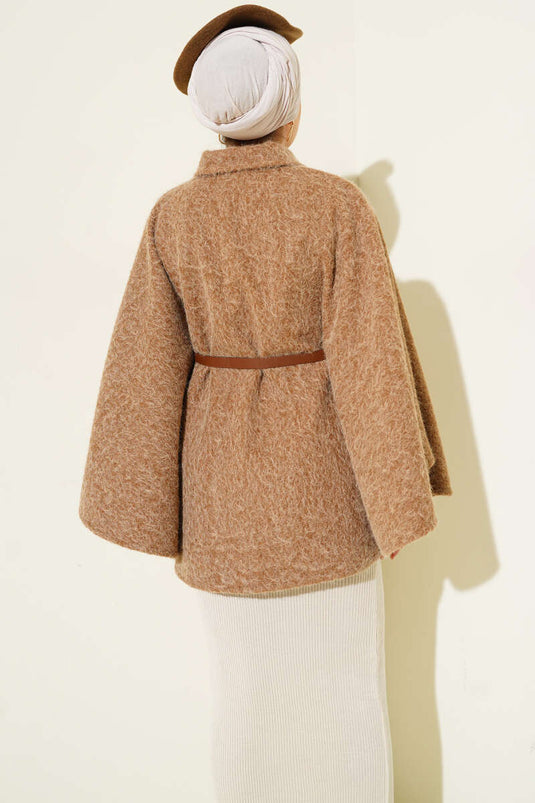 Poncho ceinturé à col chemise Latte