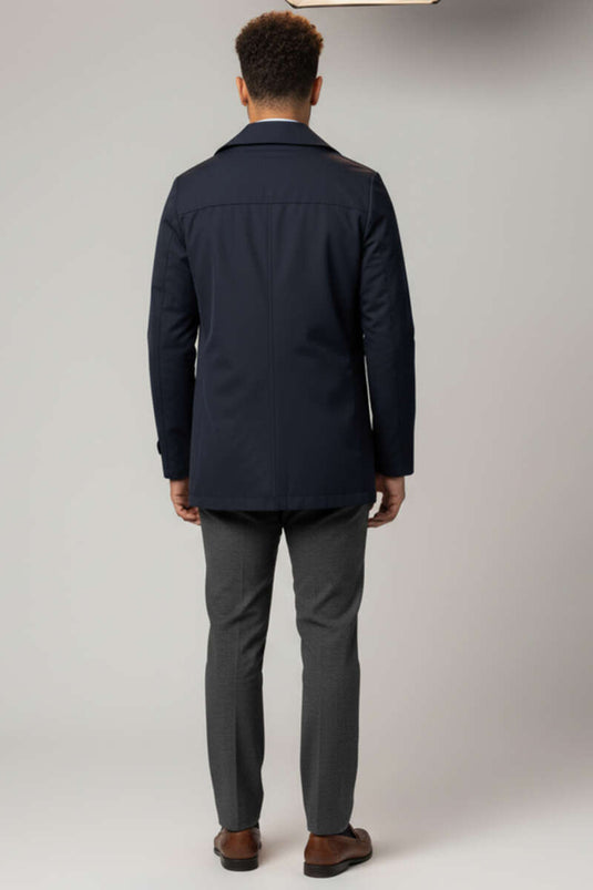Trench-coat court à col chemise pour homme, bleu marine
