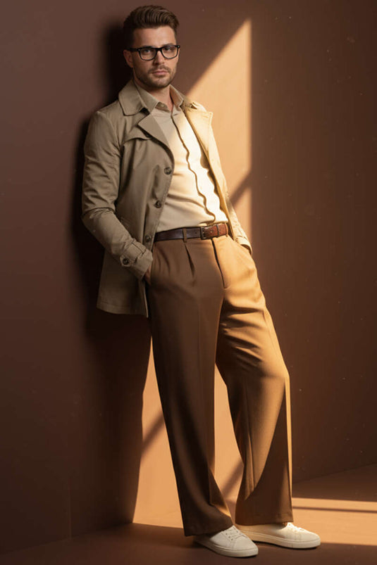 Trench-coat court pour homme, col chemise, couleur vison