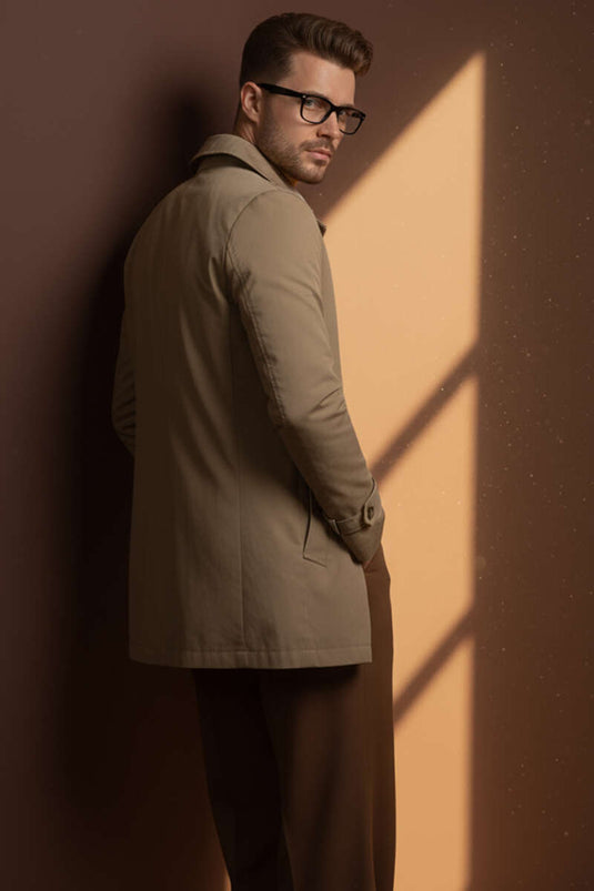 Trench-coat court pour homme, col chemise, couleur vison