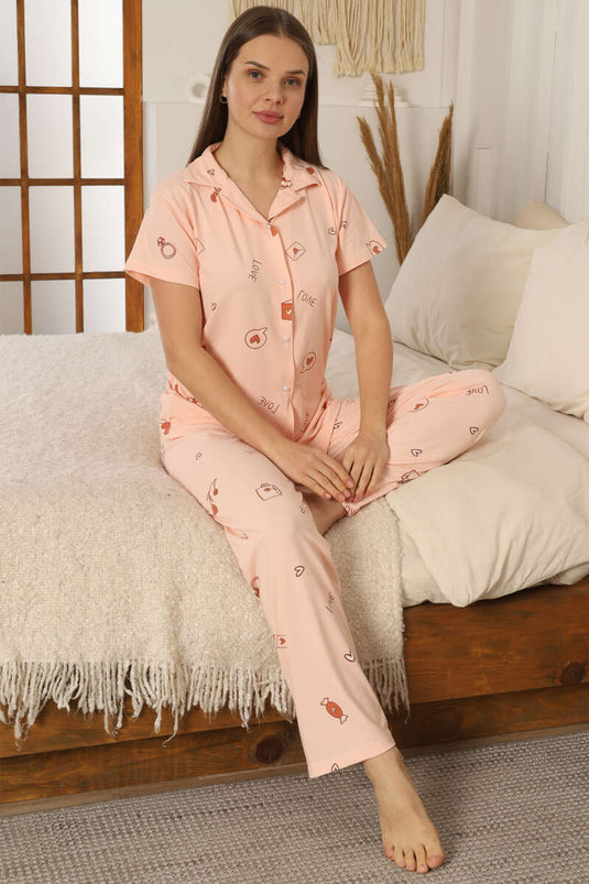 Gömlek Yaka Kısa Kol Pijama Takımı Yavru Ağzı
