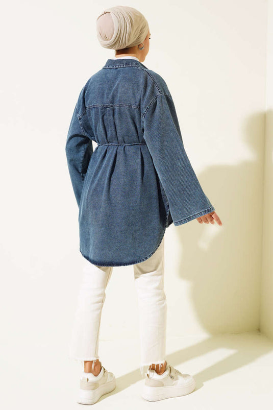Shirt Collar Denim Tunic Denim Blue