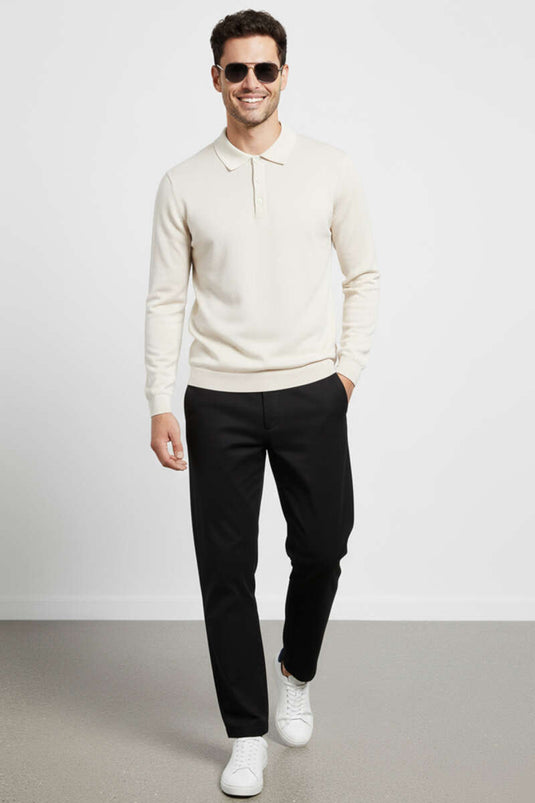 Gömlek Yaka Merserize Triko Erkek Kazak Bej