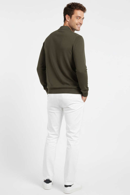 Gömlek Yaka Merserize Triko Erkek Kazak Haki