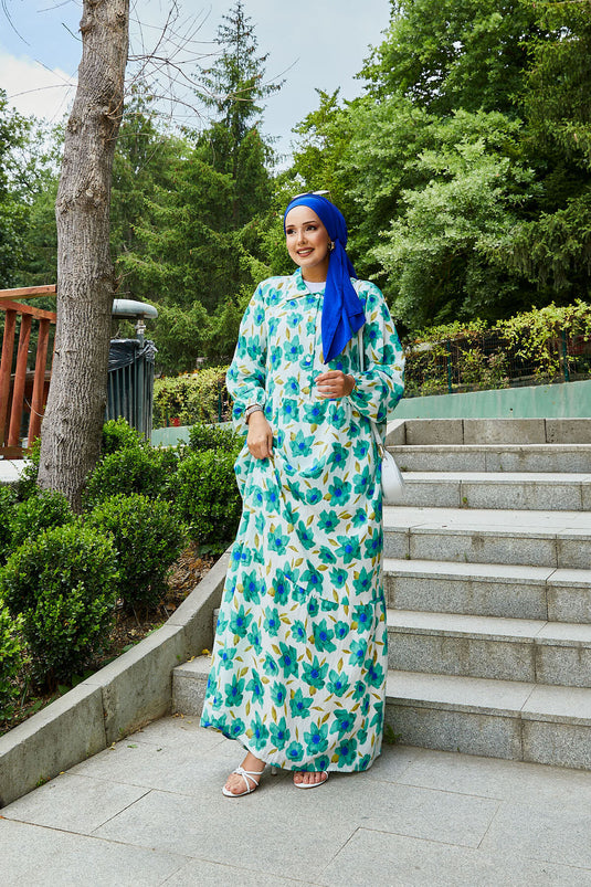 Shirt Collar Modal Patterned Modest Dress Mint