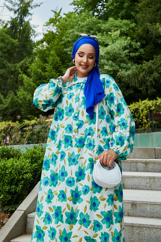 Shirt Collar Modal Patterned Modest Dress Mint