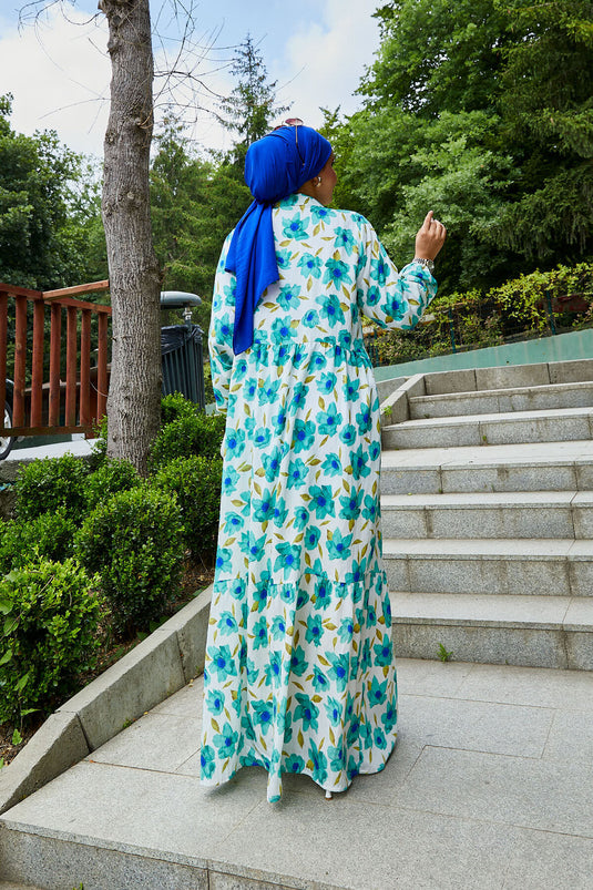 Shirt Collar Modal Patterned Modest Dress Mint