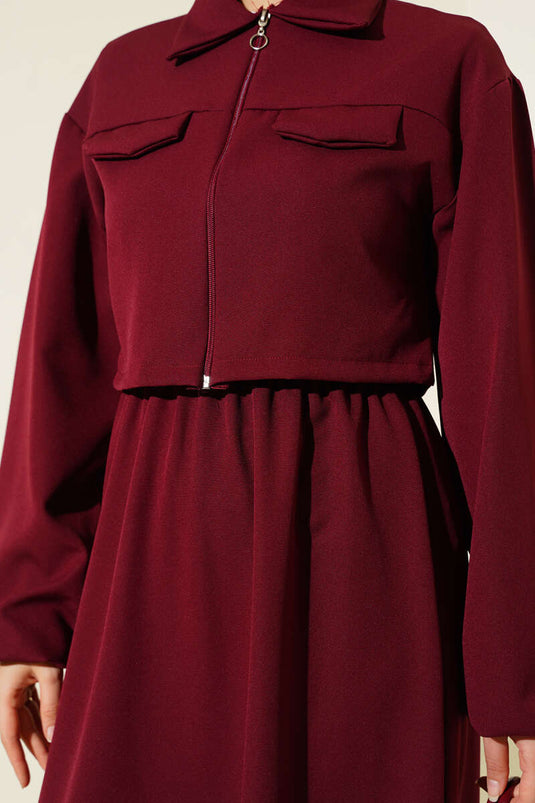 Gömlek Yaka Önü Fermuarlı Jile Takım Bordo