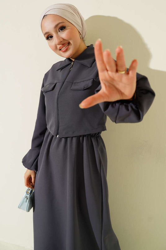 Gömlek Yaka Önü Fermuarlı Jile Takım Füme